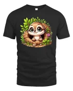 Cute Baby Sloth Graphic T-Shirt Kawaii Forest Animal Tee - black t-shirt on white background