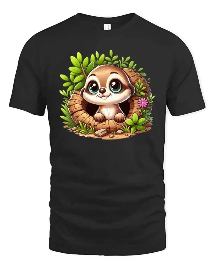 Cute Baby Sloth Graphic T-Shirt Kawaii Forest Animal Tee - black t-shirt on white background