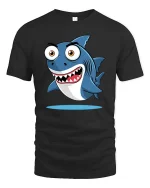 Funny Cartoon Shark Graphic T-Shirt Cute Ocean Style Tee - black t-shirt on white background