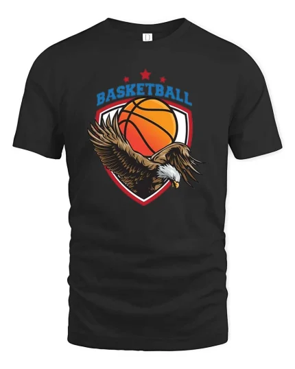 Basketball Eagle Graphic T-Shirt Patriotic Sports Fan Tee - black t-shirt on white background