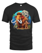 Cute Mammoth Caveman Graphic T-Shirt Prehistoric Fun Tee - black t-shirt on white background