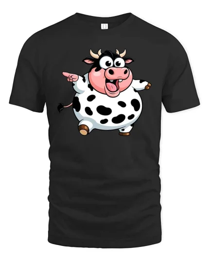 Funny Dancing Cow Graphic T-Shirt Cute Farm Animal Tee - black t-shirt on white background