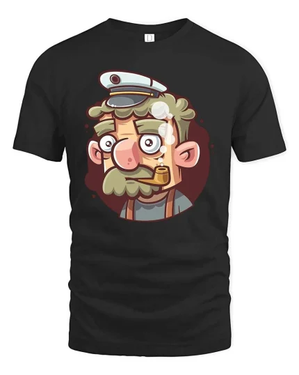 Funny Sailor Captain Graphic T-Shirt Cartoon Vintage Tee - black t-shirt on white background