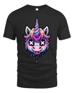 Dark Unicorn Graphic T-Shirt Neon Drip Fantasy Style Tee - black t-shirt on white background