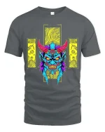 Neon Demon Oni Mask Graphic T-Shirt Streetwear Style - gray t-shirt on white background