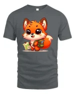 Cute Explorer Fox Graphic T-Shirt Kawaii Adventure Tee - gray t-shirt on white background