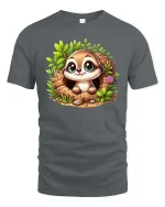 Cute Baby Sloth Graphic T-Shirt Kawaii Forest Animal Tee - gray t-shirt on white background