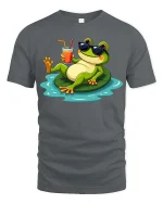 Cool Frog Pool Party Graphic T-Shirt Funny Summer Tee - gray t-shirt on white background