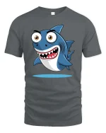 Funny Cartoon Shark Graphic T-Shirt Cute Ocean Style Tee - gray t-shirt on white background