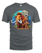 Cute Mammoth Caveman Graphic T-Shirt Prehistoric Fun Tee - gray t-shirt on white background