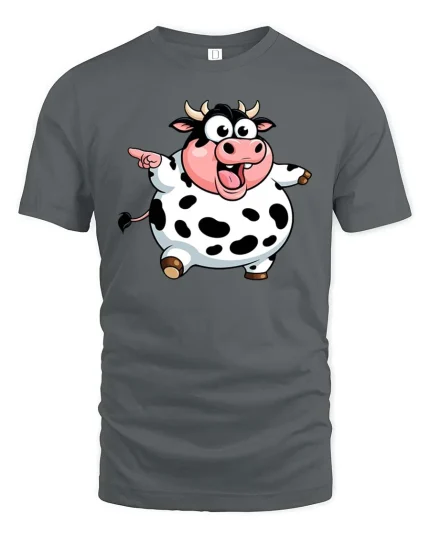 Funny Dancing Cow Graphic T-Shirt Cute Farm Animal Tee - gray t-shirt on white background