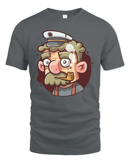 Funny Sailor Captain Graphic T-Shirt Cartoon Vintage Tee - gray t-shirt on white background