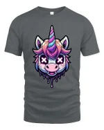 Dark Unicorn Graphic T-Shirt Neon Drip Fantasy Style Tee - gray t-shirt on white background