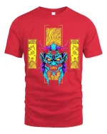 Neon Demon Oni Mask Graphic T-Shirt Streetwear Style - red t-shirt on white background