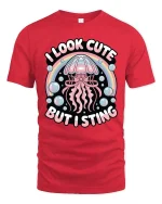 Cute Jellyfish Graphic T-Shirt Funny Ocean Rainbow Tee - red t-shirt on white background