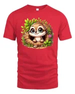 Cute Baby Sloth Graphic T-Shirt Kawaii Forest Animal Tee - red t-shirt on white background