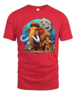 Cute Mammoth Caveman Graphic T-Shirt Prehistoric Fun Tee - red t-shirt on white background