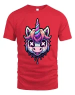 Dark Unicorn Graphic T-Shirt Neon Drip Fantasy Style Tee - red t-shirt on white background