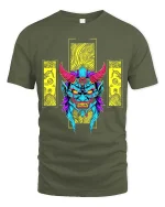 Neon Demon Oni Mask Graphic T-Shirt Streetwear Style - military green t-shirt on white background