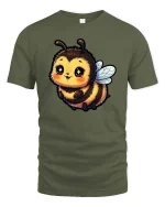 Cute Bumble Bee Graphic T-Shirt Kawaii Cartoon Honey Tee - military green t-shirt on white background