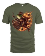 Frog Knight Warrior Graphic T-Shirt Dark Fantasy Fire Tee - military green t-shirt on white background