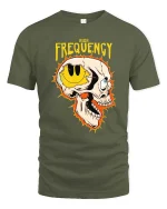 High Frequency Skull Graphic T-Shirt Edgy Streetwear Tee - military green t-shirt on white background