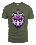 Dark Unicorn Graphic T-Shirt Neon Drip Fantasy Style Tee - military green t-shirt on white background