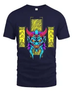 Neon Demon Oni Mask Graphic T-Shirt Streetwear Style - navy t-shirt on white background