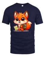 Cute Explorer Fox Graphic T-Shirt Kawaii Adventure Tee - navy t-shirt on white background