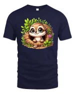 Cute Baby Sloth Graphic T-Shirt Kawaii Forest Animal Tee - navy t-shirt on white background