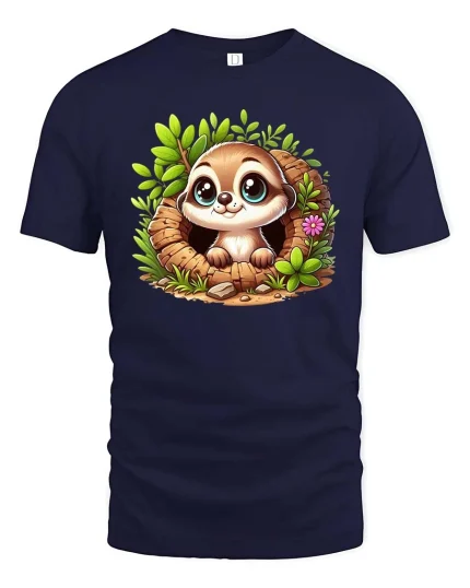 Cute Baby Sloth Graphic T-Shirt Kawaii Forest Animal Tee - navy t-shirt on white background