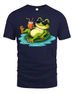Cool Frog Pool Party Graphic T-Shirt Funny Summer Tee - navy t-shirt on white background