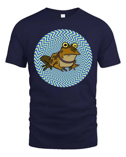 Hypnotic Frog Graphic T-Shirt Trippy Psychedelic Art Tee - navy t-shirt on white background