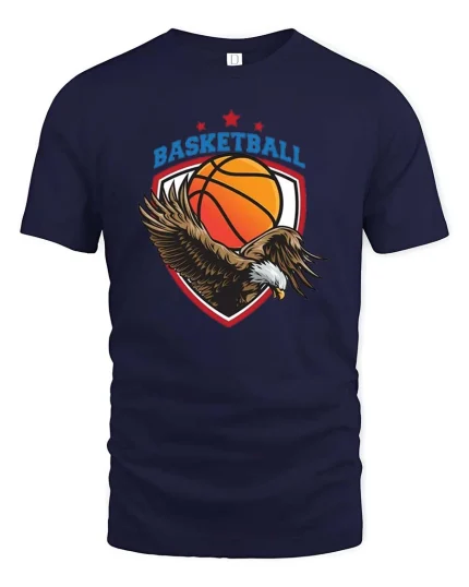 Basketball Eagle Graphic T-Shirt Patriotic Sports Fan Tee - navy t-shirt on white background