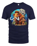 Cute Mammoth Caveman Graphic T-Shirt Prehistoric Fun Tee - navy t-shirt on white background