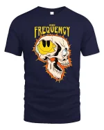 High Frequency Skull Graphic T-Shirt Edgy Streetwear Tee - navy t-shirt on white background