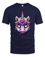Dark Unicorn Graphic T-Shirt Neon Drip Fantasy Style Tee - navy t-shirt on white background