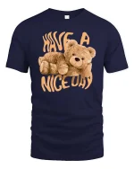 Have A Nice Day Bear Graphic T-Shirt Cute Cozy Vibe Tee - navy t-shirt on white background