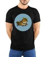 Hypnotic Frog Graphic T-Shirt Trippy Psychedelic Art Tee - model wearing black tee with hands behind back