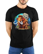 Cute Mammoth Caveman Graphic T-Shirt Prehistoric Fun Tee - model wearing black tee with hands behind back