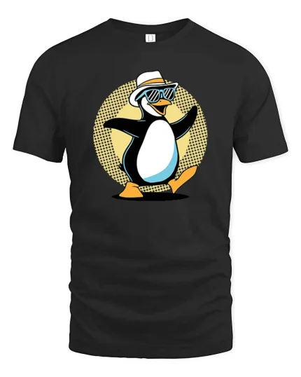 Cool Penguin Sunglasses Graphic T-Shirt Funny Summer Tee - black t-shirt on white background