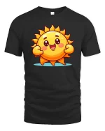 Cute Happy Sun Cartoon Graphic T-Shirt Bright Positive Tee - black t-shirt on white background