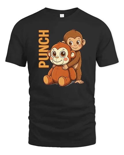 Funny Punch Monkey Cartoon Graphic T-Shirt Cute Humor Tee - black t-shirt on white background