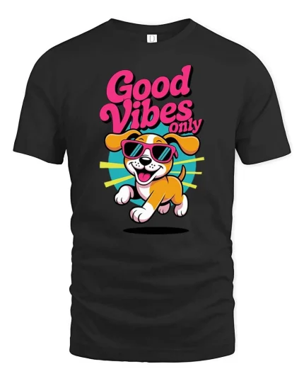 Good Vibes Only Dog Graphic T-Shirt Funny Summer Tee - black t-shirt on white background