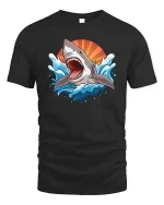 Great White Shark Ocean Graphic T-Shirt Cool Sea Predator Tee - black t-shirt on white background