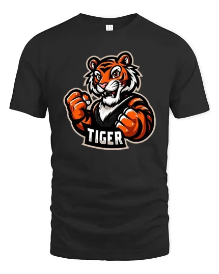Fierce Tiger Boxing Graphic T-Shirt Strong Animal Fighter Tee - black t-shirt on white background