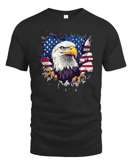 American Eagle Flag Patriotic Graphic T-Shirt USA Pride Tee - black t-shirt on white background