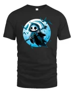 Cute Grim Reaper Cartoon Graphic T-Shirt Gothic Moon Tee - black t-shirt on white background
