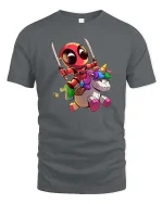 Funny Ninja Unicorn Cartoon Graphic T-Shirt Cute Hero Tee - gray t-shirt on white background