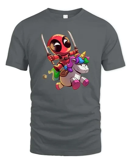 Funny Ninja Unicorn Cartoon Graphic T-Shirt Cute Hero Tee - gray t-shirt on white background